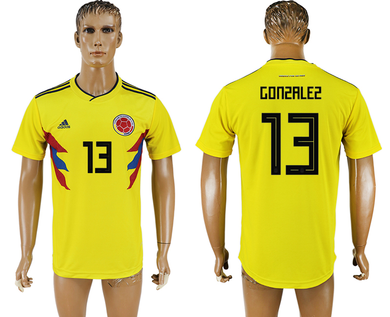 2018 world cup Maillot de foot COLUMBIA #13 GONZALEZ YELLOW